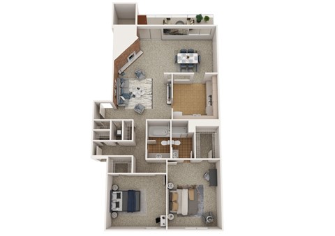 Floor plan for 2 beds, 2 baths, 1190 sqft